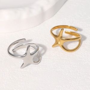 Starfish Open Ring Stainless Steel Adjustable Ocean Beach Summer Jewelry Niche Minimalist For Women