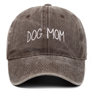 Washed Cotton Baseball Cap Embroidered Dog Mom Distressed Adjustable Retro Dad Hat Women Casual Outdoor Sun Protection Headwear
