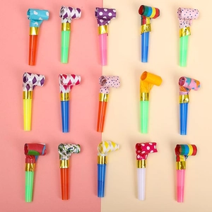 Set of 15 colorful party blowouts with polka dots and stripes for birthday celebrations