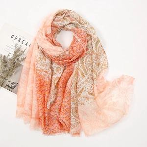Women's Bohemian Paisley Floral Print Scarf Lightweight Sun Protection Shawl With Metallic Thread Detail Ethnic Long Wrap