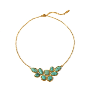 Stainless steel turquoise necklace set with golden chain and irregular natural stones