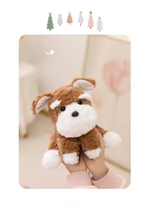 Close-up of curly plush fur and detailed facial features of a brown Schnauzer dog doll