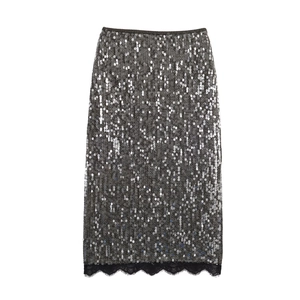 Pailletten Midi Rock Mit Spitzenbesatz Silber Glitzernd Enger Bleistiftrock Für Damen Party Nachtclub Sexy Streetwear
