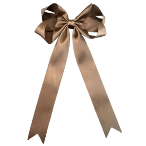 Brown satin ribbon bow hair clip with long fishtail design for girls and women