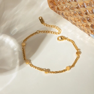 Classic 18k gold plated stainless steel bracelet with round charms and adjustable chain