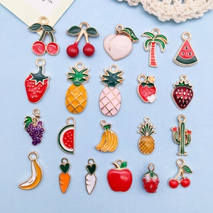 Cute Mix Fruit Alloy Drip Oil Pendants Cherry Watermelon Strawberry DIY Jewelry Making Accessories Charms For Necklace