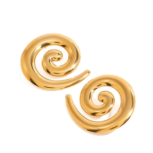 Minimalist 18k gold plated stainless steel spiral stud earrings with mirror finish
