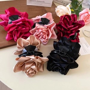 Lot de 5 grandes pinces à cheveux vintage en satin avec fleurs de roses colorées