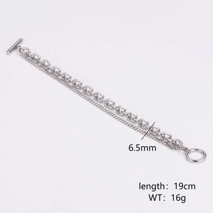 Bracelet chaîne double couche 6,5mm avec fermoir OT en argent, longueur 19cm