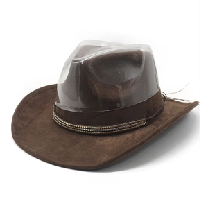 Cappello da cowboy retrò in camoscio marrone scuro con decorazione di perline metalliche