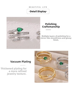 Detailed close-up of snake ring showing vacuum plating and pear-shaped green zircon