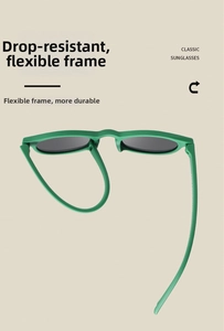 Detail of flexible green silicone frame for kids sunglasses showing high bendability