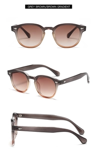 Vues multiples de lunettes de soleil rondes rétro avec dégradé gris-brun poli