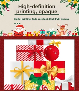 Detail of Christmas PVC window stickers showing red stripes and snowflake patterns