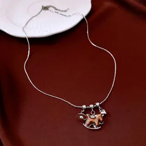 Collier Pendentif Cheval À Bascule Rétro En Bois Cuivre Et Zircon Avec Coeur Et Cloche Bijoux Vintage Cadeau Pour Femmes Filles