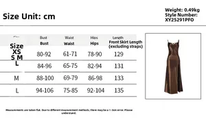 Detailed size chart for backless cowl neck dress with measurements for XS to L sizes