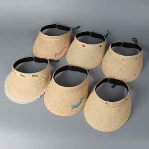 Raffia Stroh Sonnenblende Hut Faltbar Oben Offen Atmungsaktiv Verstellbar UV Schutz Sommer Strand Urlaub Damen