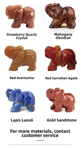 Detailed set of six miniature elephant carvings in diverse natural crystal and stone minerals