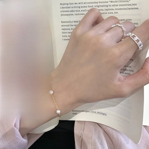 French luxury S925 sterling silver beaded bracelet with white pearls and diamond rings