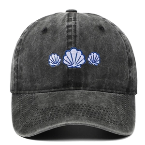 Vintage-Baseballcap in Anthrazit mit blauer Muschelstickerei und gebogenem Schirm