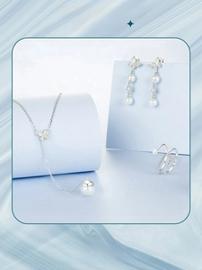 Detailed close-up of s925 silver butterfly pearl set with necklace, earrings and ring
