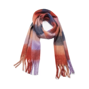 Thick autumn winter plaid long tassel scarf in multi-color soft faux cashmere fabric
