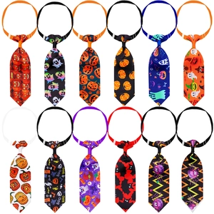 12-piece Halloween pet tie set featuring adjustable pumpkin and bat patterned neckties
