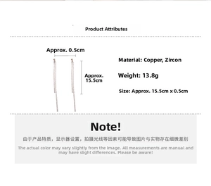 Detailed specs for elegant long tassel earrings made of copper and cubic zirconia