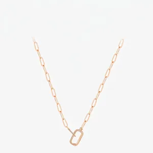 925 Sterling Silver Necklace Rose Gold Plated Paperclip Chain Rectangle Geometric Pendant With Zircon For Women