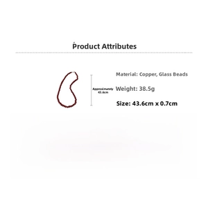 Detailed size chart for red glass bead necklace showing length and bead diameter measurements