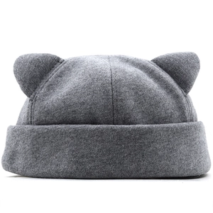Cute Cat Ear Docker Hat Brimless Miki Cap Round Top Retro Hip Hop Accessory For Women Men