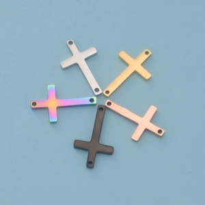 Religious Cross Connector Charm 304 Stainless Steel Double Hole Mirror Polished For DIY Necklace Bracelet Jewelry Making
