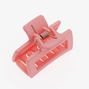 Pink matte hollow rectangular claw clip with metal spring for hair styling and fixing