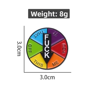 Rotating rainbow enamel spinner pin with funny arrow and fuck alphabet design