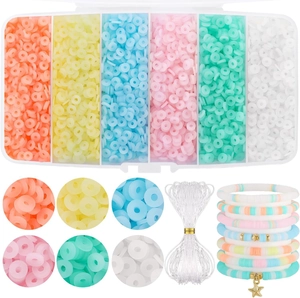 Detail of 6-color clay bead DIY kit for bohemian bracelet making with elastic string