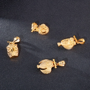 Hip hop style gold owl pendants in stainless steel with detailed feather texture