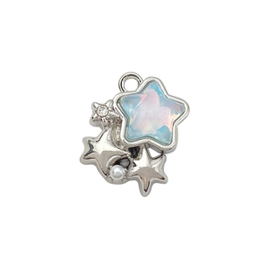 Silver star pendant with white pearls and iridescent charm for DIY jewelry making