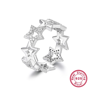Sparkling S925 sterling silver star ring with inlaid cubic zirconia for women