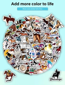 Detailed heart-shaped pile of 100 waterproof equestrian and horse cartoon graffiti stickers