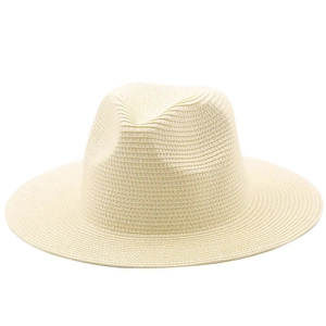 Elegant cream wide-brimmed straw Panama hat for women with fine woven texture