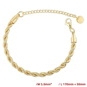 Bracciale hiphop a fune placcato oro 18K 5mm con chiusura a moschettone e catenella
