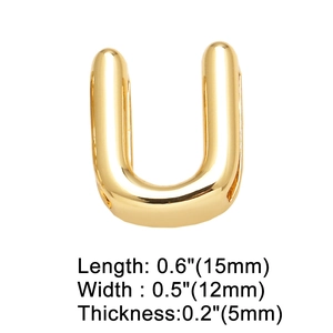 Close-up of gold-plated U-shaped pendant with dimensions 15mm by 12mm and 5mm thickness