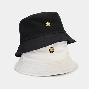 Smiley Face Embroidered Cotton Bucket Hat Sun Protection Outdoor Casual Fishing Cap For Women Men