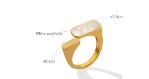 Detail of 18K gold-plated open ring with 0.8cm white seashell inlay measurements