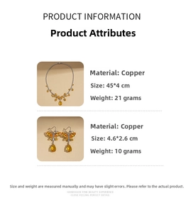 Detail of butterfly necklace and drop earrings set with yellow pear-cut crystals