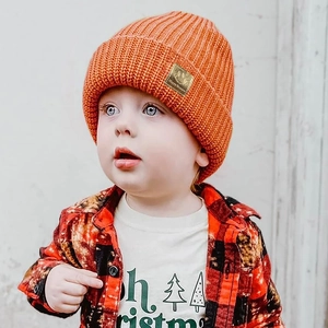 Kids Beanie Hat Acrylic Knit Cuffed Warm Winter Cap With Smiley Face Patch For Toddlers Infants Boys Girls