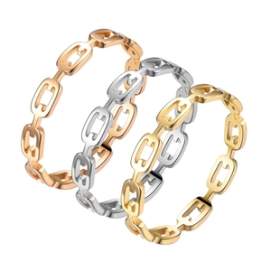 Polished titanium steel chain link rings in rose gold, silver, and gold finishes