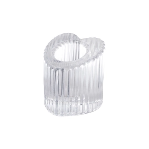 Nordic heart-shaped crystal glass candle holder with vertical ribbed texture on white background