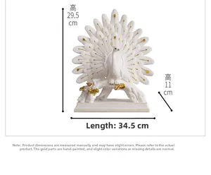 White peacock sculpture detail with size 34.5cm length and 29.5cm height dimensions