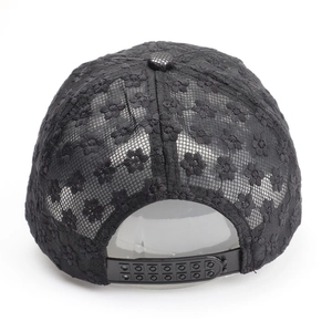 Women's black lace baseball cap with floral embroidery and adjustable back strap